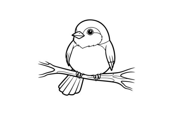 Chubby Bird on Twig Outline: Graphics & Illustrations Review