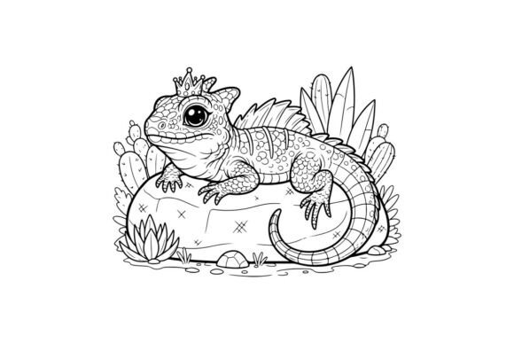 Crowned Lizard King on Rock: Graphics & Illustrations