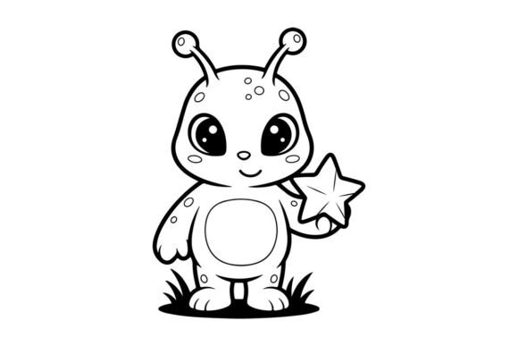 Cute Alien Cartoon Holding Star Vector I — Embroidery Review