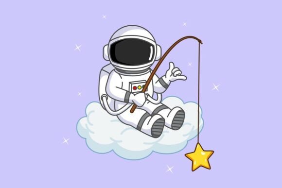 Cute Astronaut Fishing for a Star: Illustrations & Graphics