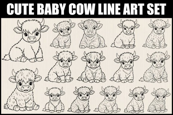 Cute Baby Cow Line Art Set: Graphics & Illustrations Review