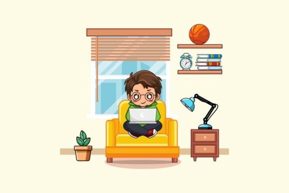 Cute Boy in Living Room Graphics & Illustrations Review