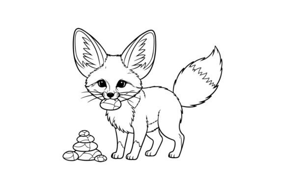 Cute Fennec Fox Standing on Rocks: Graphics & Illustrations
