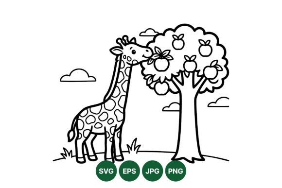 Cute Giraffe Eating Apples: Graphics & Illustrations Review
