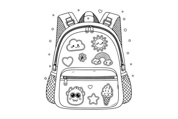 Cute Kids Backpack with Doodles Vector I