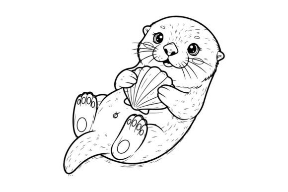 Cute Otter Holding Fish Vector Graphics & Illustrations