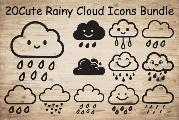 Cute Rainy Cloud Icons: Graphics for Crafts & Sellers
