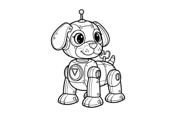 Cute Robot Dog Wagging Tail Vector Illus Graphics & Illustrations