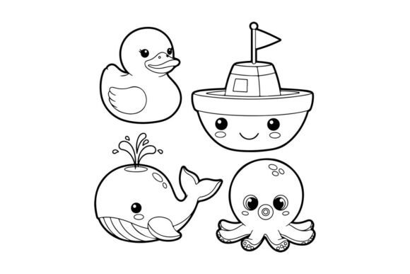 Cute Sea Animals Set: Flat Design Vector Illustrations