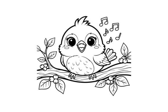Cute Singing Baby Bird with Music Notes