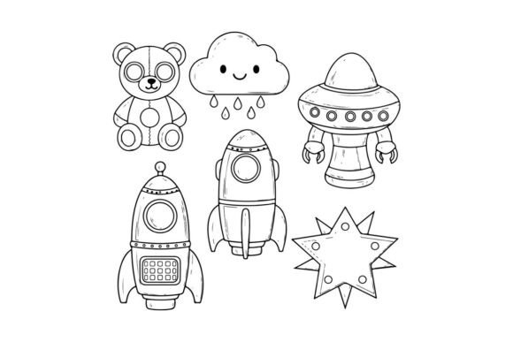 Cute Space Toys and Alien Vector Illustrations