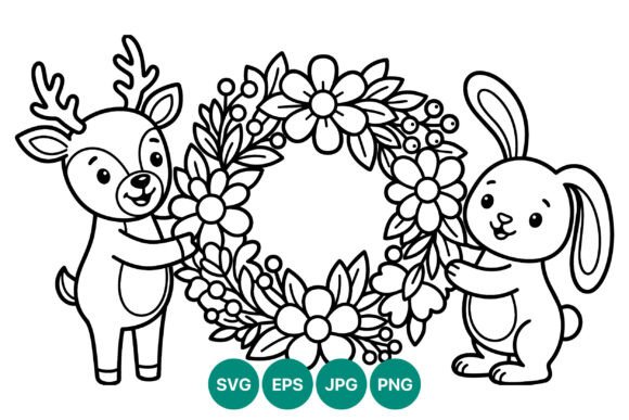 Deer and Rabbit Floral Wreath Graphics