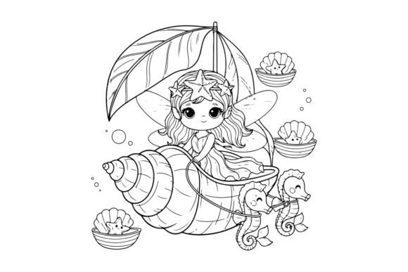 Fairy with Umbrella and Mushrooms: Graphics & Illustrations