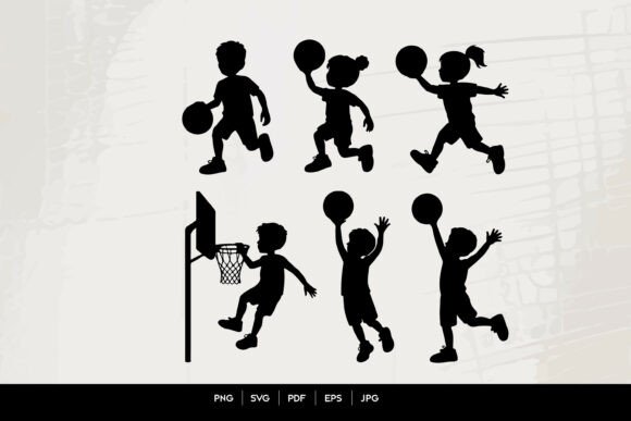 Kids Playing Basketball Silhouette Set: Graphics & Crafts