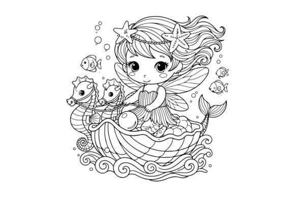 Mermaid Fairy with Seahorses Graphics & Illustration Review