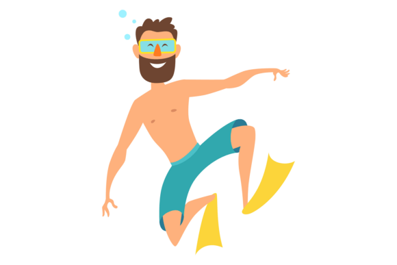 Underwater Swimmer Cartoon Graphics & Illustrations